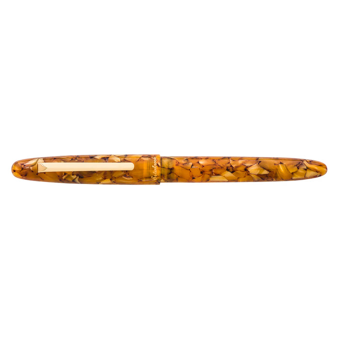 Esterbrook Estie fountain pen with gold fittings, featuring a honeycomb-patterned body and sleek design.