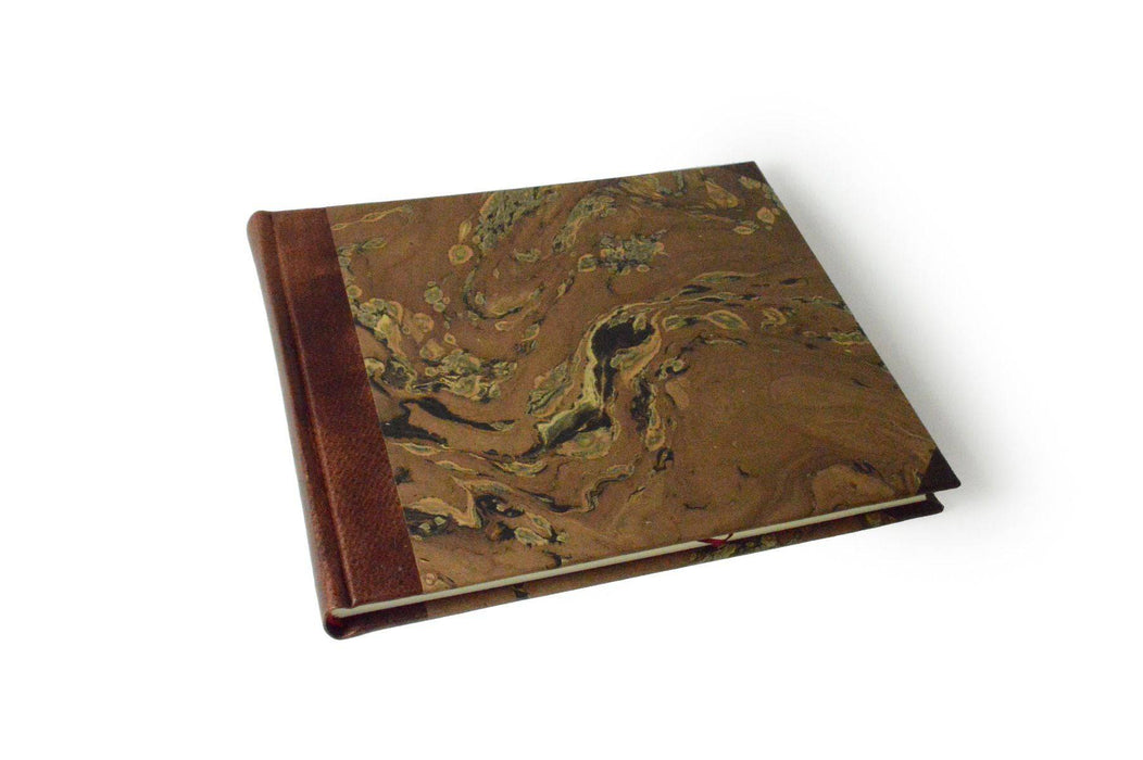 Handcrafted Guest Book with Marbleized Cover and Leather Trim - Large - Blank - Papier Plume