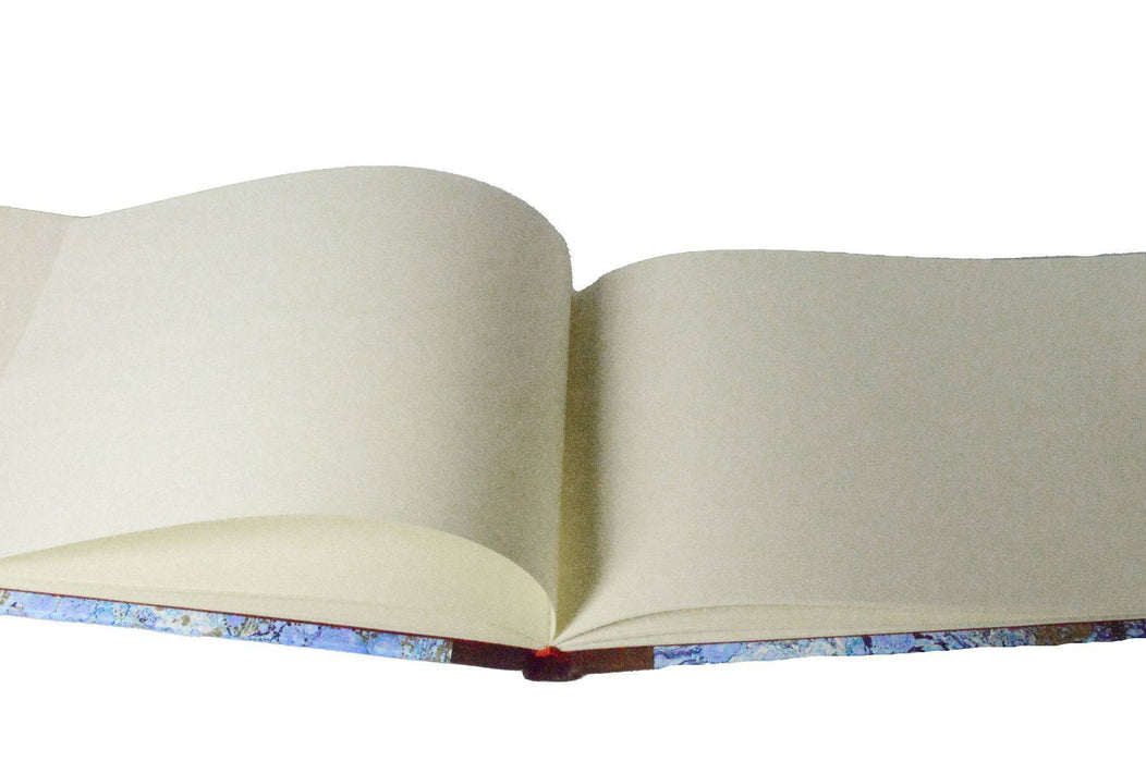 Handcrafted Guest Book with Marbleized Cover and Leather Trim - Large - Blank - Papier Plume