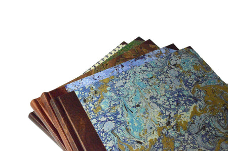 Handcrafted Guest Book with Marbleized Cover and Leather Trim - Large - Blank - Papier Plume