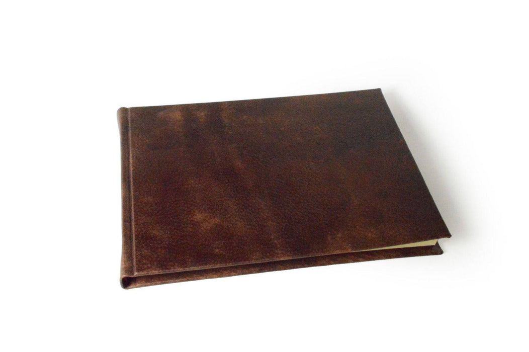 Handcrafted Guest Book with Marbleized Cover and Leather Trim - Large - Blank - Papier Plume