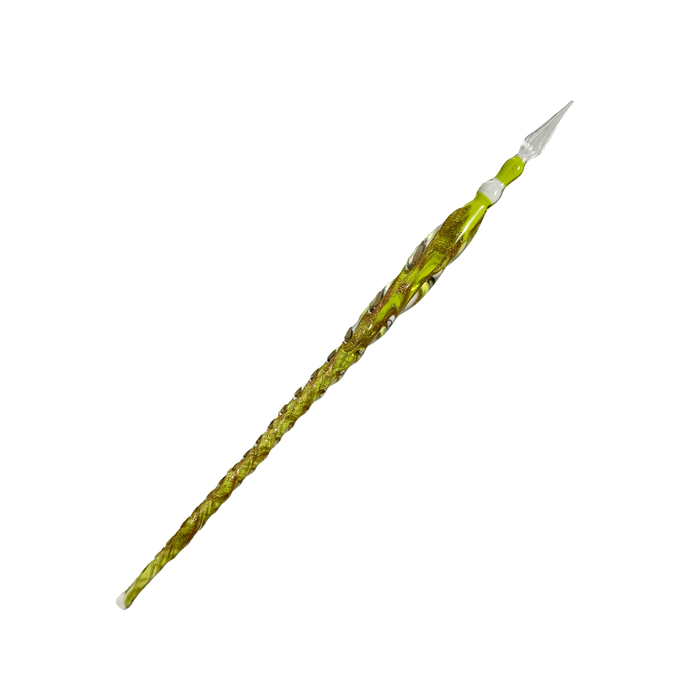 No Solo Vetro twisted glass dipping pen with intricate swirl design, ideal for calligraphy and artistic writing.