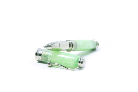 Jean-Pierre Lepine Indigo Classic Murano rollerball pen with green tea-colored ink and decorative Murano glass accents.
