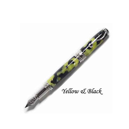 Jean-Pierre Lepine Indigo Classic Murano fountain pen with yellow and black accents, showcasing a sleek, elegant design.