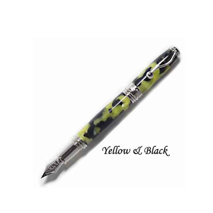 Jean-Pierre Lepine Indigo Classic Murano fountain pen with yellow and black accents, showcasing a sleek, elegant design.