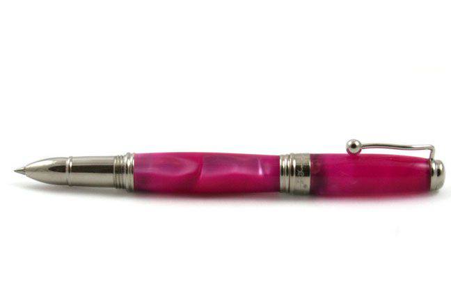 Jean-Pierre Lepine Indigo Classic Murano rollerball pen with pink accents, showcasing its elegant design and sleek finish.