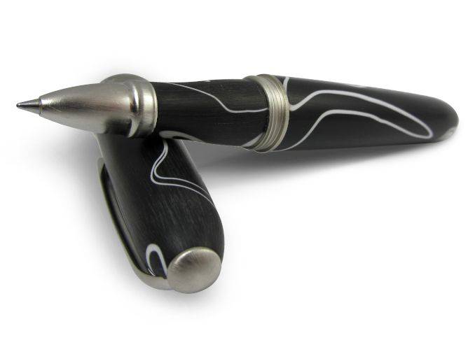 Jean-Pierre Lepine Winston rollerball pen in black with white filet, featuring sleek design and smooth writing nib.