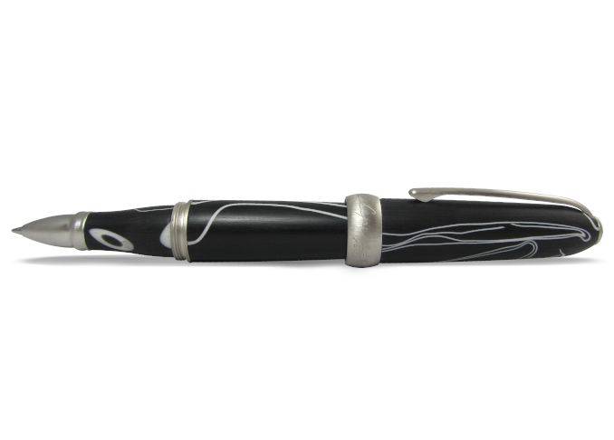 Jean-Pierre Lepine Winston rollerball pen in black with white filet design, featuring a sleek and elegant writing instrument.