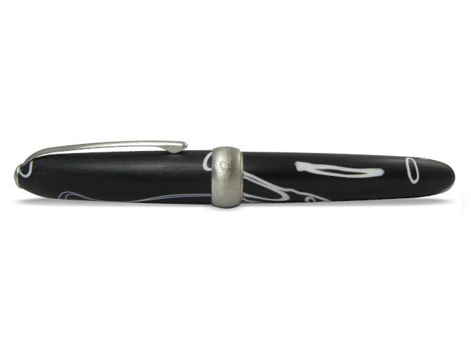 Jean-Pierre Lepine Winston rollerball pen in black with white filet, featuring a sleek design and smooth writing tip.