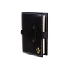 Black Italian leather refillable latch journal with a medium size, designed for daily planning and note-taking.