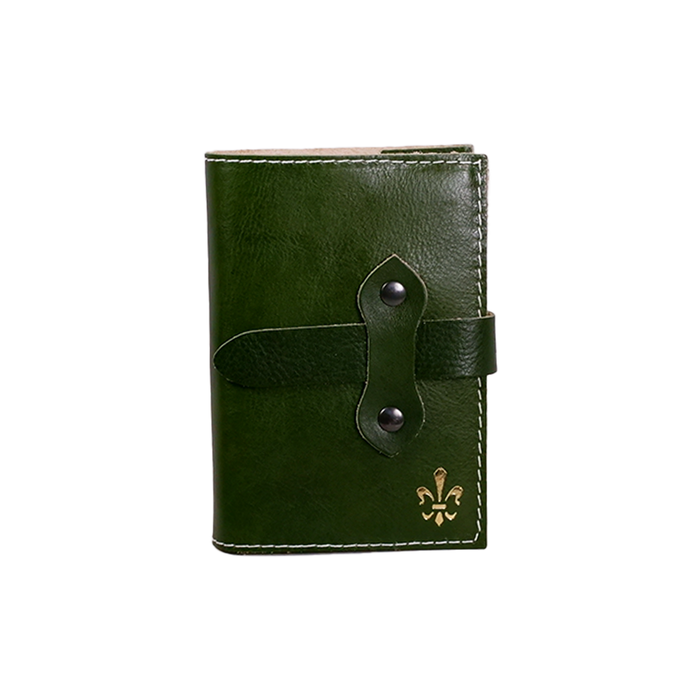 Medium green Italian leather refillable latch journal or daily 2025 planner by Il Cartiglio with a classic cover design.