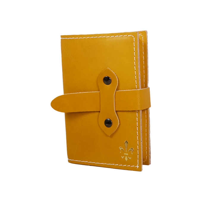 Yellow Italian leather refillable latch journal with a medium size cover, ideal for daily planning or journaling by Il Cartiglio.