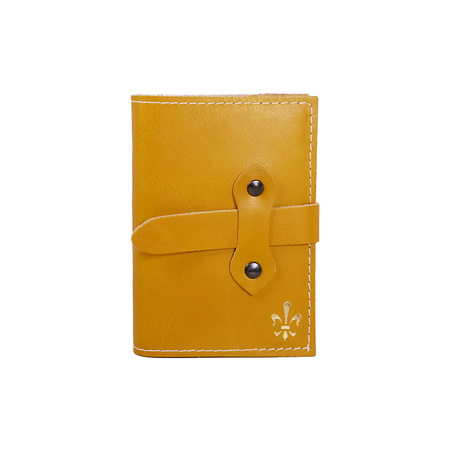Medium yellow Italian leather refillable latch journal or 2025 daily planner by Il Cartiglio, featuring a durable cover and classic design.