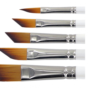 KUM Memory Point flat slanted brush with ergonomic handle, ideal for detailed makeup or cosmetic applications.