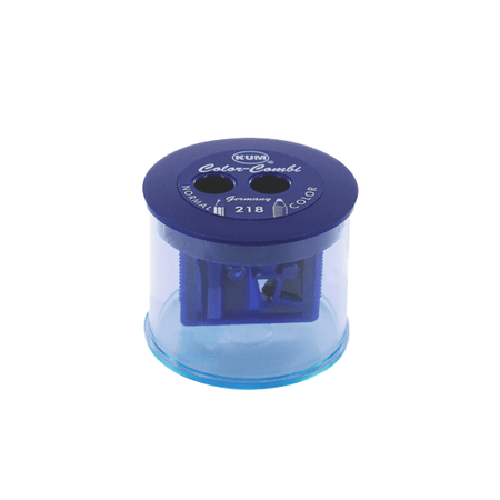 Blue KUM Color Combi Pencil Sharpener with 8mm blade, compact and easy to use for sharpening colored and standard pencils.