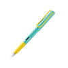 Blue Lamy Safari fountain pen with steel nib, designed for smooth writing and ergonomic grip.