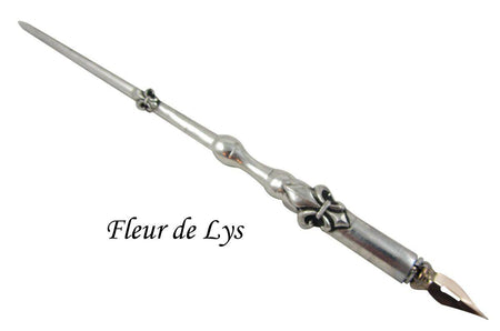 Le Potier D'etain pewter calligraphy dip pen with fleur-de-lys design, ideal for elegant writing and artistic calligraphy.