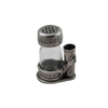 Small Le Potier D'etain pewter inkwell set with filigree design and quill pen, ideal for elegant writing and calligraphy.