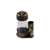 Small bronze inkwell set with Fleur de Lys design, includes a quill for writing, by Le Potier D'etain.