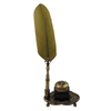 Square glass inkwell set by Le Potier D'etain with bronze finish and Fleur de Lys design, featuring elegant vintage style.