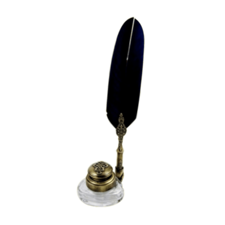 Triangle Inkwell Set with Quill, Filigree Bronze - Papier Plume
