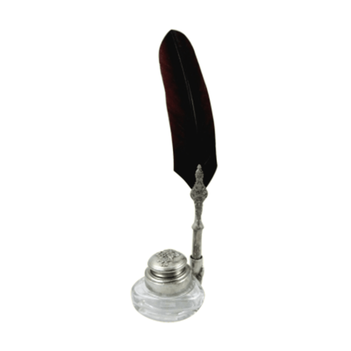 Triangle Inkwell Set with Quill, Filigree Pewter - Papier Plume