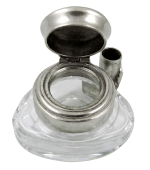 Triangle Inkwell Set With Quill, Fleur de Lys, Pewter - Papier Plume