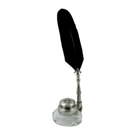 Triangle Inkwell Set With Quill, Fleur de Lys, Pewter - Papier Plume