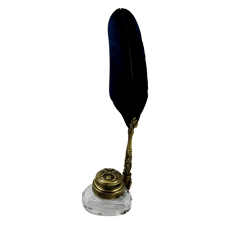 Triangle Inkwell Set with Quill, Garland, Bronze - Papier Plume