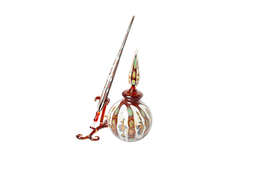 Murano Glass Inkwell Set: Green, Red, and White - Papier Plume