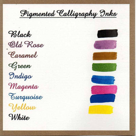 Black bottled pigmented calligraphy ink by Papier Plume in a 15ml container, ideal for elegant calligraphy writing.