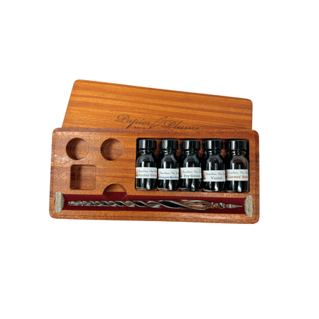 Papier Plume glass pen set with elegant calligraphy glass pens arranged on a white background.