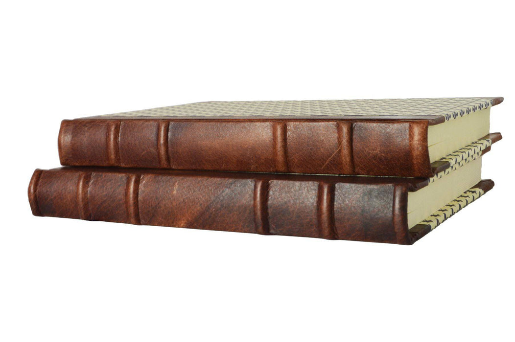 Handcrafted Leather Trimmed Journal With Fleur De Lyse: Old World Spine - Papier Plume