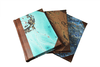 Handcrafted leather-trimmed journal with marbled paper and modern spine, featuring turquoise lined pages by Il Cartiglio.