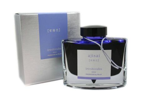 Pilot Iroshizuku Ajisai fountain pen ink in 15ml bottle, vibrant hydrangea blue ink for fountain pens.