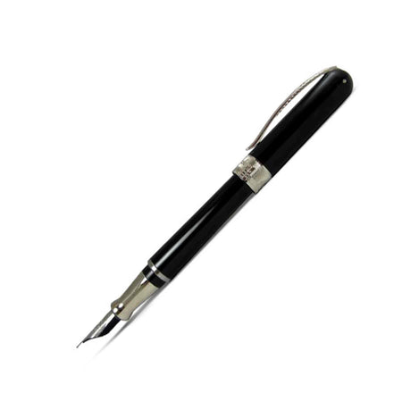 Pineider Avatar UR fountain pen in graphene black with gold accents, showcasing its elegant design and fine writing tip.