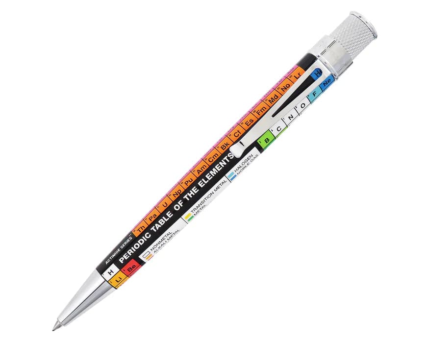 Retro 51 Tornado Vintage Metalsmith Dmitri Periodic Table rollerball pen with detailed metal design and colorful periodic table motif.