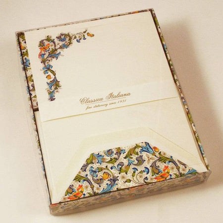 Set of Rossi Bird Florentine Classico notecards with elegant floral bird design, perfect for stationary and correspondence.