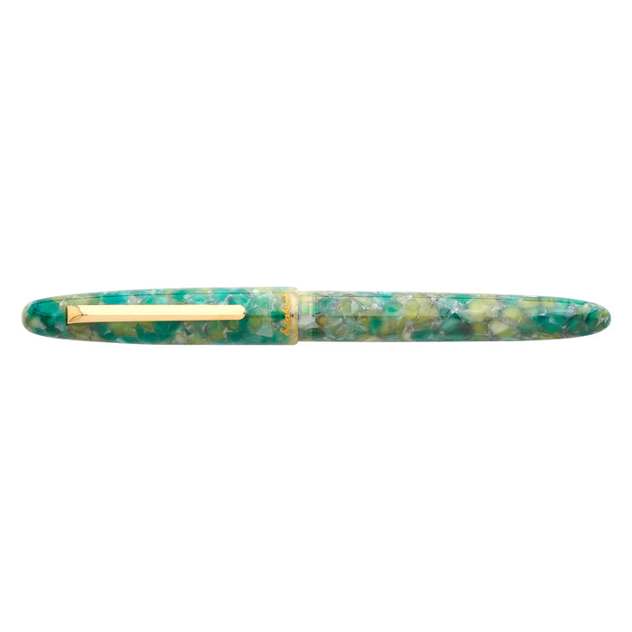Esterbrook Estie fountain pen with gold fittings, featuring a sea glass-colored barrel and smooth metallic finish.