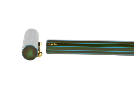 Taccia Kaku-Tate Limited Edition 14k navy fountain pen with silver accents, medium nib, showcasing elegant design and craftsmanship.