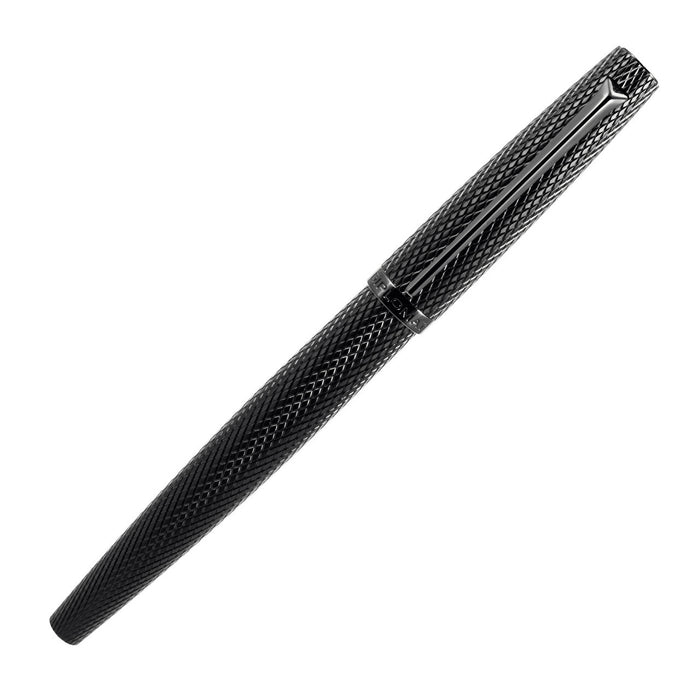 Diplomat Viper black fountain pen with capped design, showcasing sleek black body and silver accents.