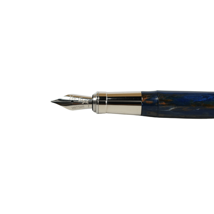 Visconti Van Gogh Starry Night fountain pen with fine nib, featuring artwork-inspired design on a sleek writing instrument.