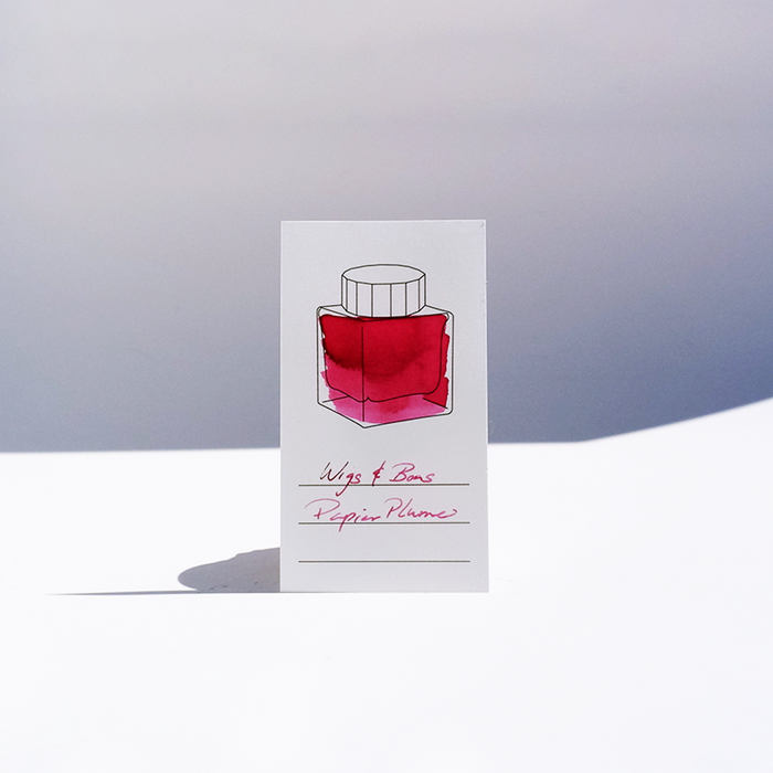 Papier Plume New Orleans Collection fountain pen ink bottle with colorful label and ink swatch on white background.